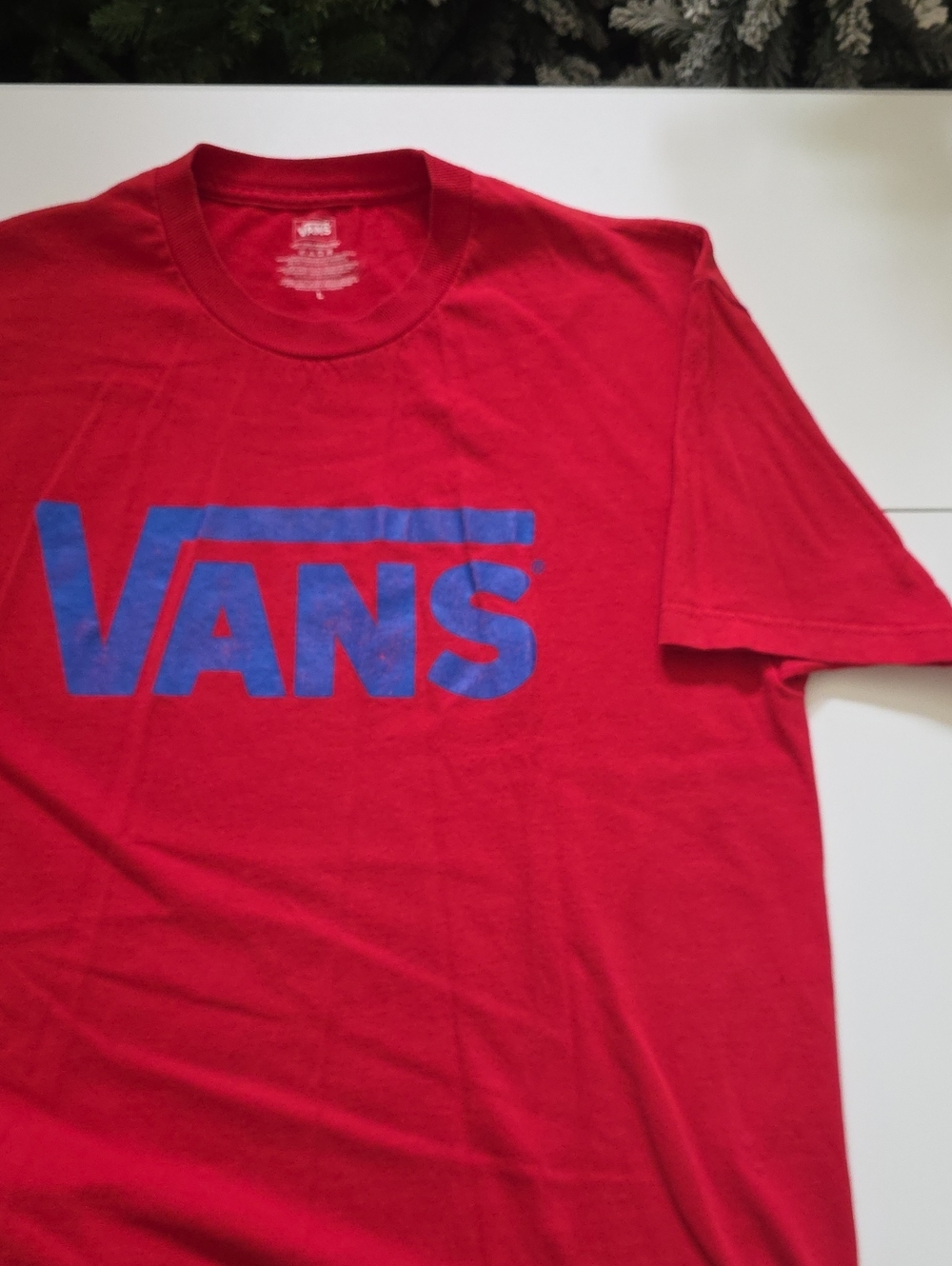Vans Red Short Sleeve Tee with Blue Logo
